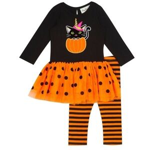 Counting Daisies Halloween Polka Dot Tulle Cat Outfit Black and Orange Size 4T